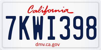 CA license plate 7KWI398