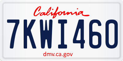 CA license plate 7KWI460
