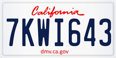 CA license plate 7KWI643