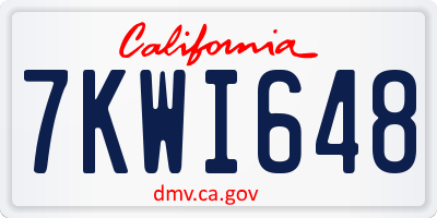 CA license plate 7KWI648