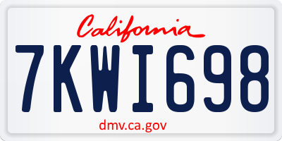 CA license plate 7KWI698