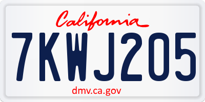 CA license plate 7KWJ205