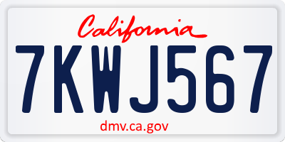 CA license plate 7KWJ567