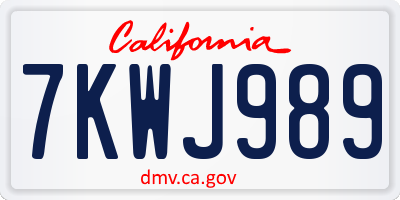 CA license plate 7KWJ989