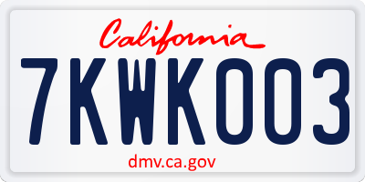 CA license plate 7KWK003