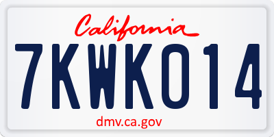 CA license plate 7KWK014