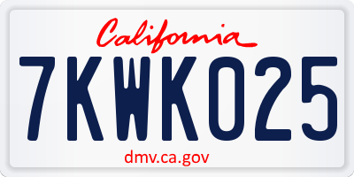 CA license plate 7KWK025