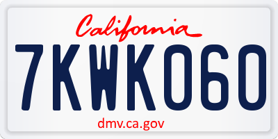 CA license plate 7KWK060