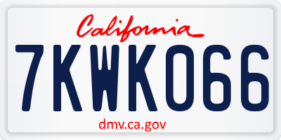CA license plate 7KWK066