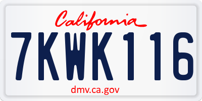 CA license plate 7KWK116