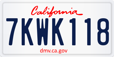 CA license plate 7KWK118