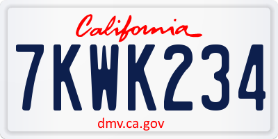 CA license plate 7KWK234