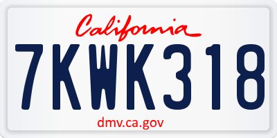 CA license plate 7KWK318