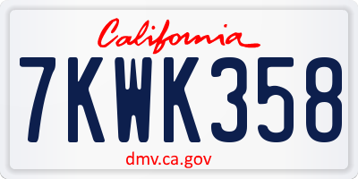CA license plate 7KWK358