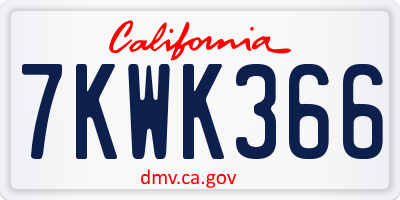 CA license plate 7KWK366