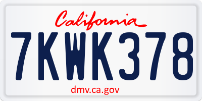 CA license plate 7KWK378