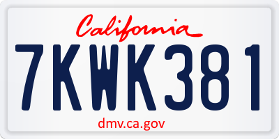 CA license plate 7KWK381
