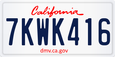 CA license plate 7KWK416