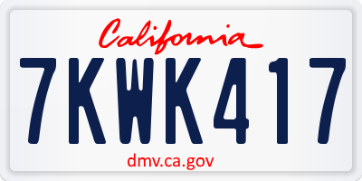 CA license plate 7KWK417