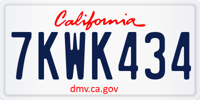 CA license plate 7KWK434