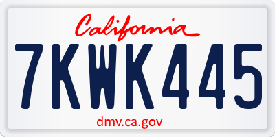 CA license plate 7KWK445
