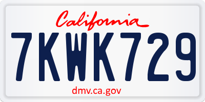 CA license plate 7KWK729