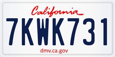 CA license plate 7KWK731