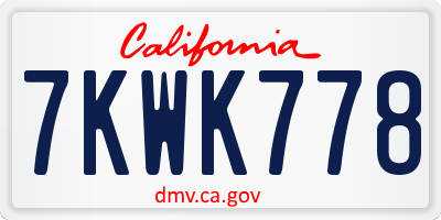 CA license plate 7KWK778