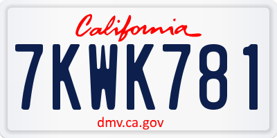 CA license plate 7KWK781