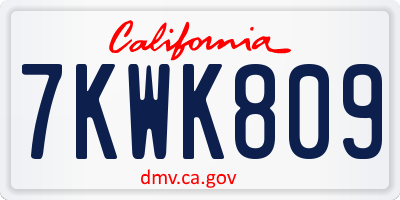 CA license plate 7KWK809
