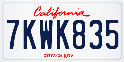 CA license plate 7KWK835