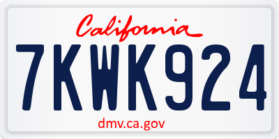 CA license plate 7KWK924