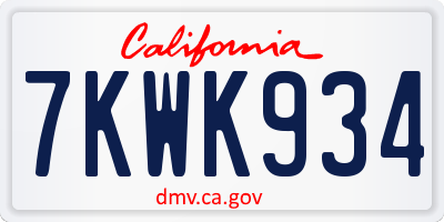 CA license plate 7KWK934