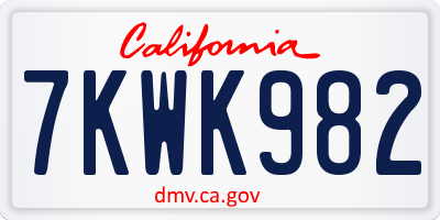 CA license plate 7KWK982