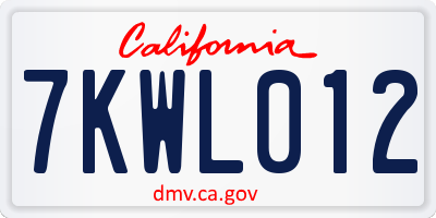 CA license plate 7KWL012