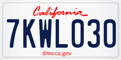 CA license plate 7KWL030