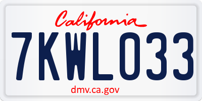 CA license plate 7KWL033