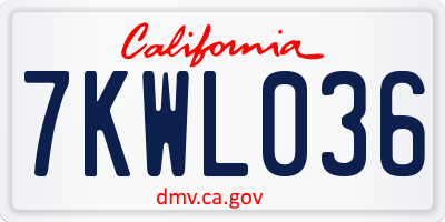 CA license plate 7KWL036