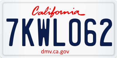CA license plate 7KWL062