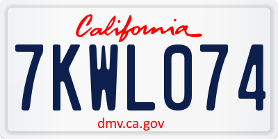 CA license plate 7KWL074
