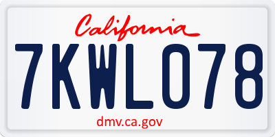 CA license plate 7KWL078