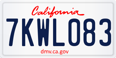 CA license plate 7KWL083