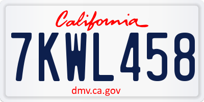 CA license plate 7KWL458