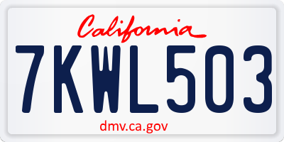 CA license plate 7KWL503