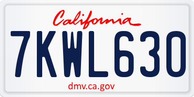 CA license plate 7KWL630