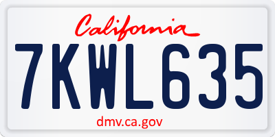 CA license plate 7KWL635