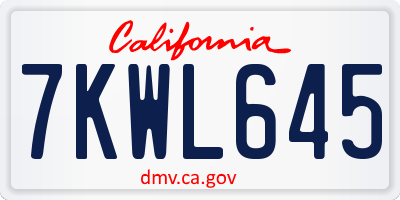CA license plate 7KWL645