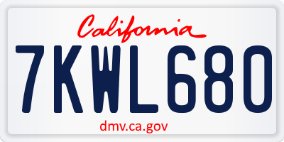 CA license plate 7KWL680