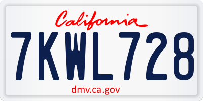 CA license plate 7KWL728