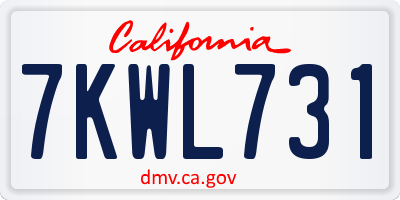 CA license plate 7KWL731